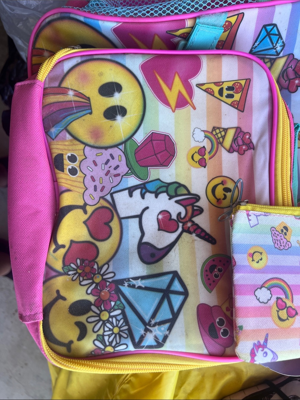 Kids Emoji Unicorn Backpack and Pencil Case - Pink - Picture 3 of 8